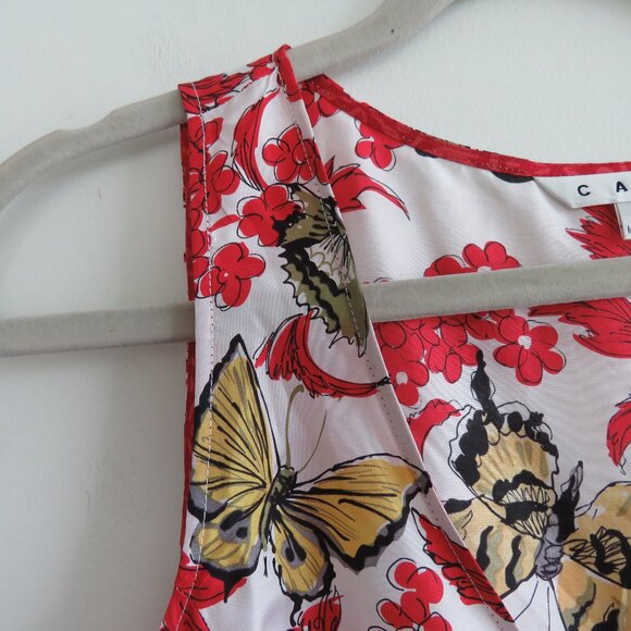 VINTAGE Y2K CABI 100% Silk Asian Inspired Floral Butterfly Babydoll Top Boho M - Picture 9 of 16